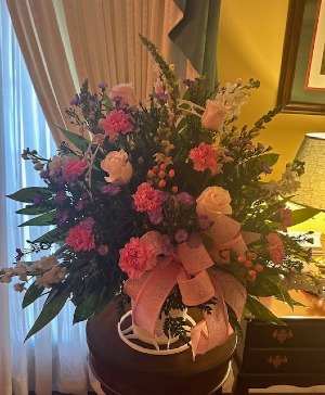 pink/white floor basket Sympathy Flowers