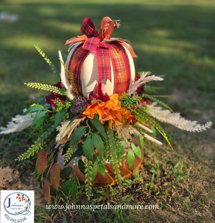 'Plaid Pumpkin' Centerpiece on Candle Holder  