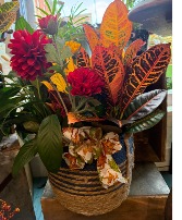 Plant Combination with Seasonal Silk Flowers Mixed Plant Assortment