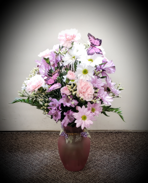 Playful Pink Butterflies II    FHF-B659 Vase Arrangement (Local Only)