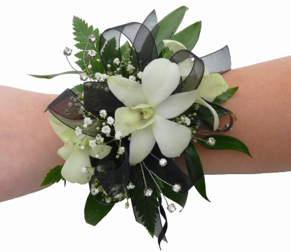 White Orchid Wrist Corsage In Akron Pa Roxanne S Flowers