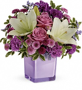 Pleasing Purple Bouquet Cube Vase Arrangement