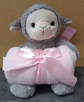 Plush Lamb With Pink Blanket New Baby Gift