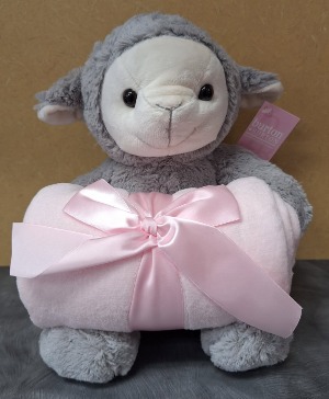 Plush Lamb With Pink Blanket New Baby Gift