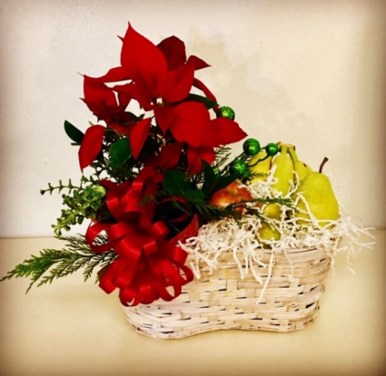 Poinsetta and Fruit Christmas Arrangement