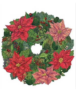 Poinsettia Wreath Paper Placemats Die Cut Table Top