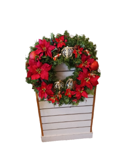 Poinsettias & Ornaments Artificial Wreath