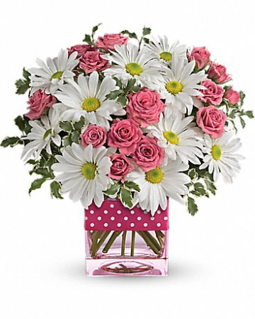 Poka Dots and Posies by Rose Bowl Florists Table Arrangement