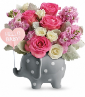 polka dot elephant with pink flowers new baby