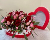 Polka Dot Me! Heart Shape Box filled with flowers