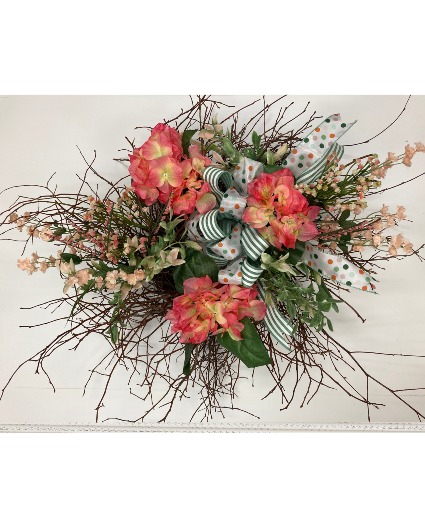 Polka Dots and Hydrangea Permanent botanical wreath
