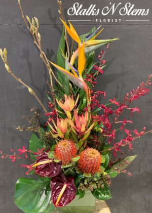 Polly Tropical Wildflower Arrangement in Ceramic Container in Rowville, VIC | Stalks 'N' Stems Polly Tropical Wildflower Arrangement in Ceramic Container in Rowville, VIC | Stalks 'N' Stems