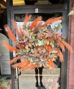 POMPAS GRASS FALL WREATH WITH GREENERY AND BERRIES SILK WREATH 