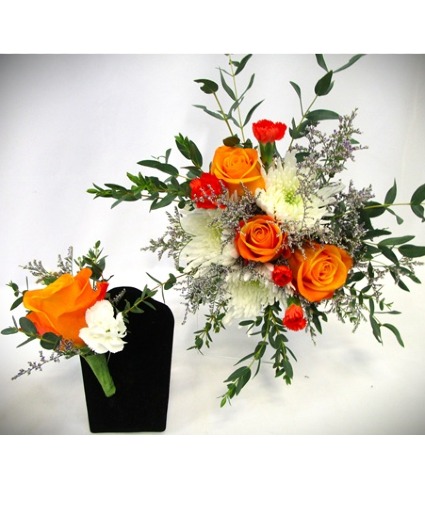 POP OF ORANGE COMB SET - IN STORE PICK UP ONLY PROM BOUQ AND BOUT COMBO SET