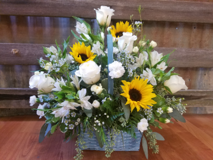 Pop of Sunflower Basket Basket with shades of white and sunflowers