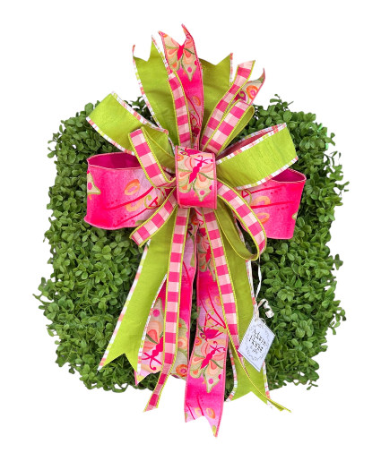 POPPIN' PINK MODERNISTIC, FAUX GREENERY WREATH SILK WREATH WITH BOW