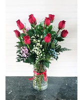 Pop's Dz Red Roses with Colored Babies Breath Exclusively at Mom & Pops