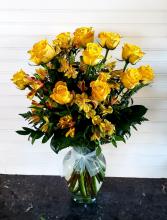 Pop's Yellow Roses & Lilies One Dz. Yellow Long Stem Roses
