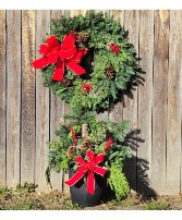 Porch Pot & Wreath Evergreen Arrangement