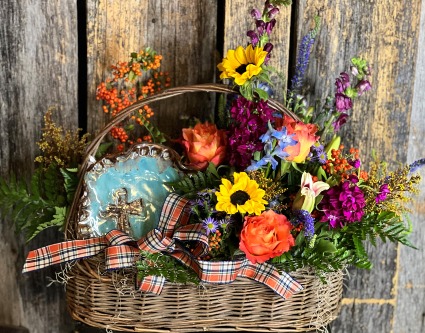 Pottery and Floral Basket 