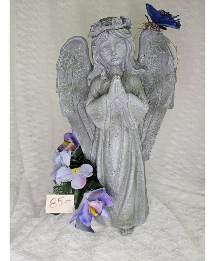 Praying Angel Statue w/ Silk Flowers 