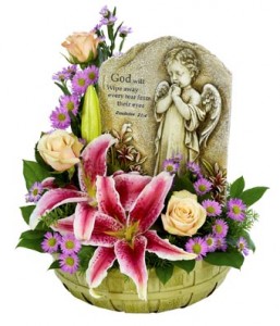 Funeral Flowers From Lama S Florist Your Local Dearborn Mi Praying Angel Tribute Basket