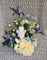 Praying Cherub with Blue & White Silks 