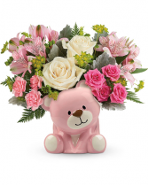 Precious Pink Bear Flower Arrangement