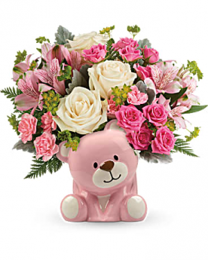 Precious Pink Bear New Baby Girl Flowers