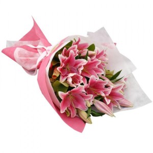 Precious Pink Lilies Wrapped 6 Stems of Lilies Wrapped 