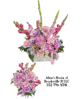 Precious Pinks  Fresh cut flowers in lined basket 