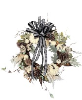 PRECIOUS PUMPKIN ASSORTED WREATH W/ CHECKERED BOW SILK WREATH WITH BOW 