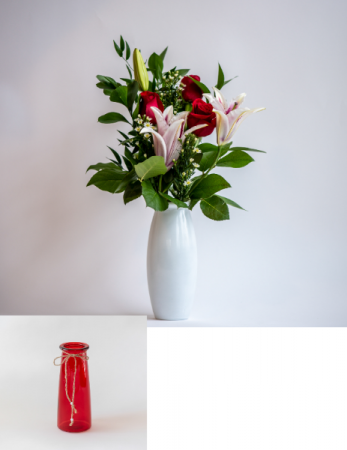 Premium 3 Roses with Lily Vased Arrangement