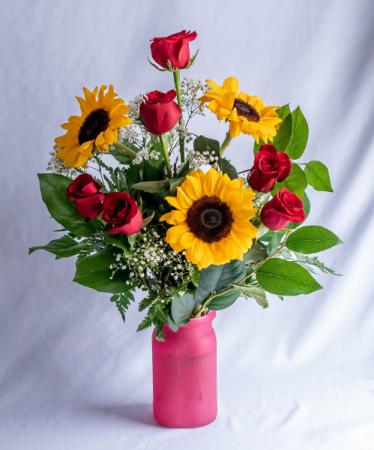 Premium 6 Rose with Sunflower Vase 