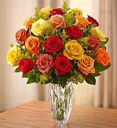 Premium Blended Roses, in Rich Jewel Tones  Marquis by Waterford Crystal Vase