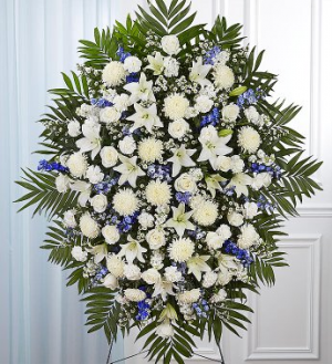 PREMIUM BLUE AND WHITE STANDING FUNERAL PC ON A 6' STAND