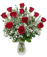 Premium Dozen Long Stem Red Roses Vase Arrangement