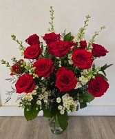 Premium Dozen Red Roses Vase Arrangement