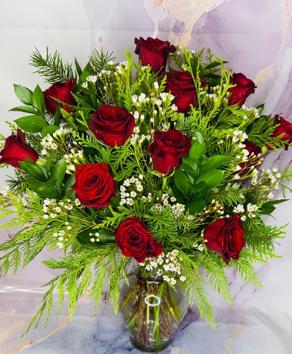 Simply stunning rose dozen Premium one sided vase