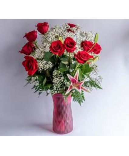 Premium Dozen Roses with Stargazer Lilies 