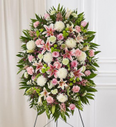 PREMIUM GREEN, PINK AND WHITE STANDING SPRAY STANDING FUNERAL PC ON A 6' STAND