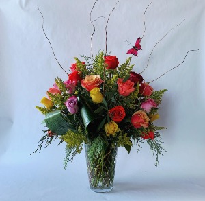 Premium Multi-Colored 24 Roses Vase Arrangement