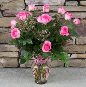 Premium Pink Dozen Roses Classic Rose Arrangement