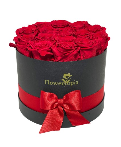 16 Preserved Red Roses in a Round Box Preserved Rose Box