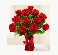 Premium Red Roses Dozen Red Roses w/Rinestone Bow in Oakdale, NY | POSH FLORAL DESIGNS INC.