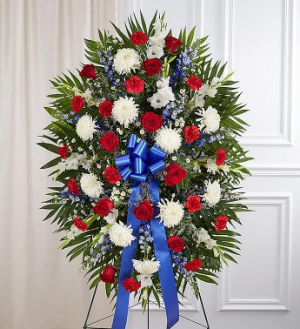 PREMIUM RED, WHITE AND BLUE STANDING FUNERAL PC ON A 6' STAND
