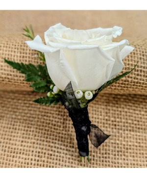 Premium Ribbon Wrapped White Rose  Magnetic Boutonniere 