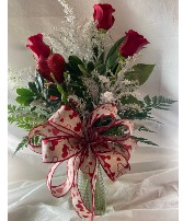 Premium Three Rose Vase Red Roses