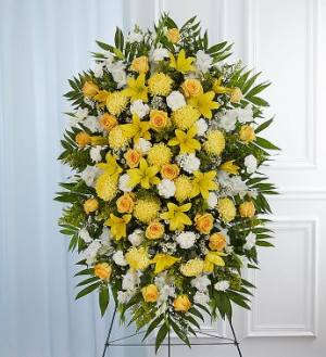 PREMIUM YELLOW AND WHITE STANDING FUNERAL PC ON A 6' STAND