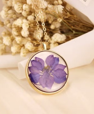 Preserved Delphinium Grandiflorum Flower Necklace Gift Items